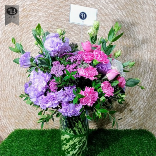 Lisianthus & Carnation in a Glass Vase-CP 77