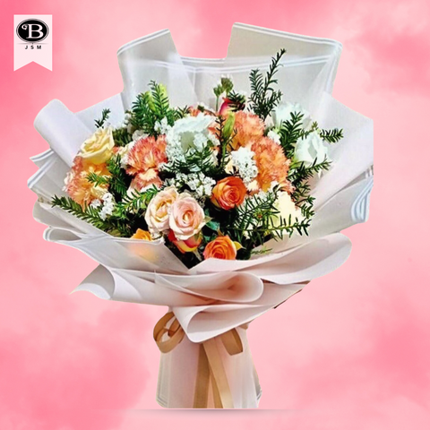 10 Carnation &amp; 12 stem Local Roses bouquet BO – 37