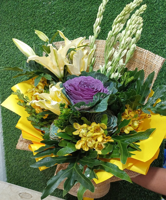 2 Yellow Lilies ,Mocara & Cabbage Roses BO – 35